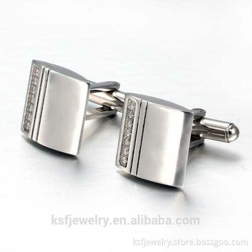 Men's Stainless Steel Cufflink Blanks With Stone